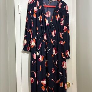 Chic Floral Long Sleeve Dress - Navy and Pink